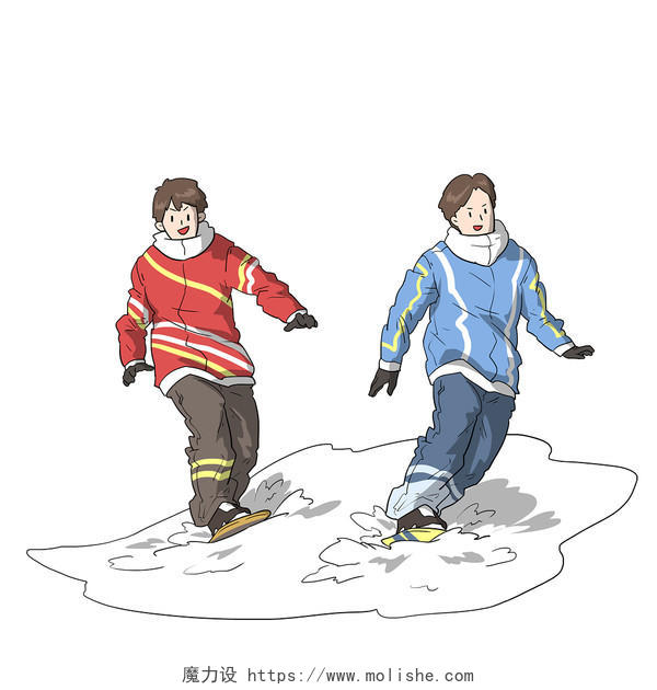 手绘卡通亲子滑雪人物插画素材